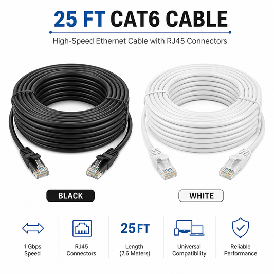 23AWG CAT6 FT4 25Ft White or Black Power Cable
